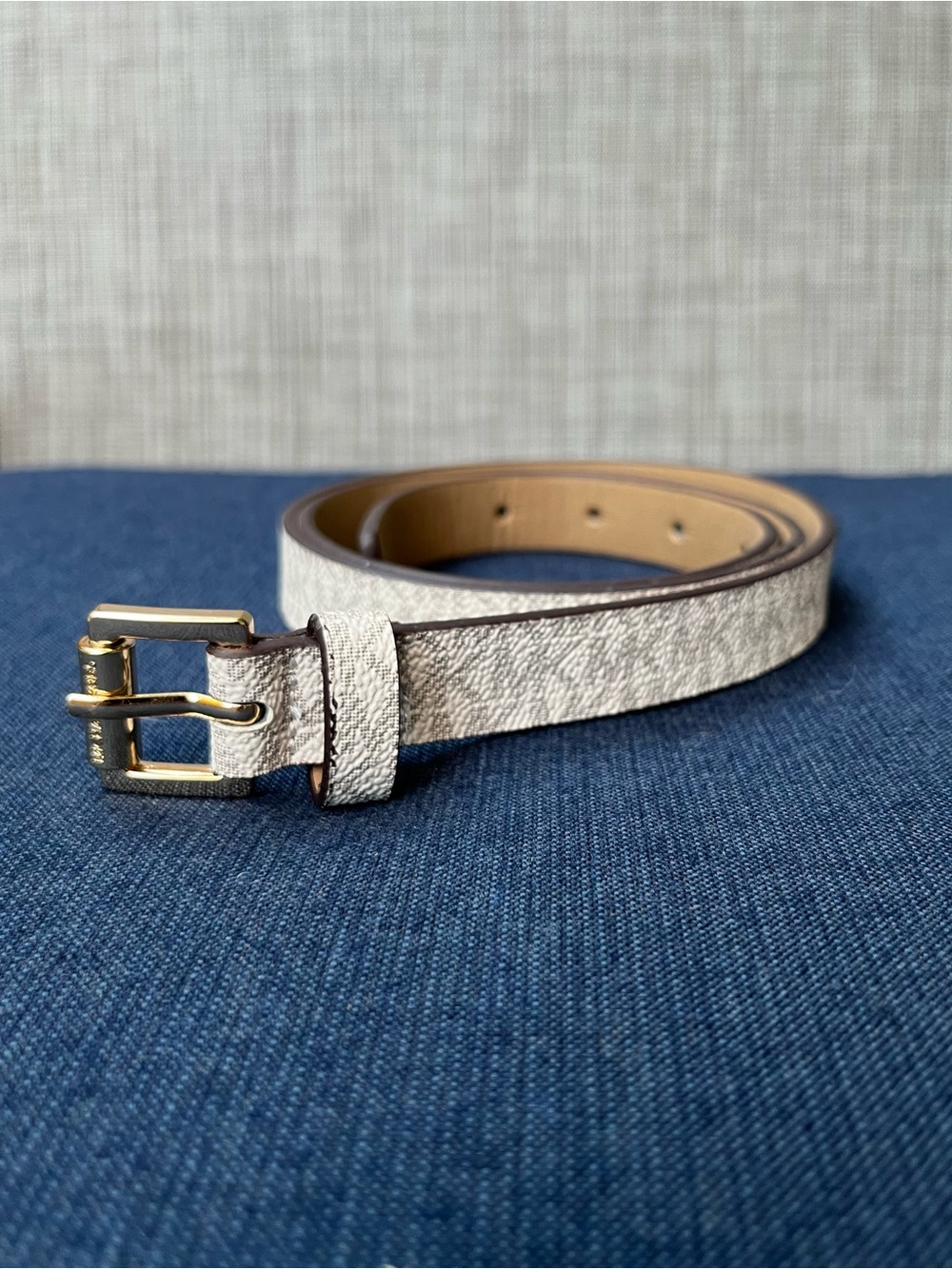 Michael Kors Slim White Belt with Gold Buckle